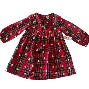 NWT Old Navy tartan plaid dress gold circles red black holiday dress 18 months